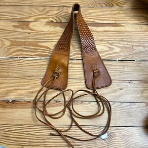 Vintage Woven Leather Bohemian Festival Belt with Leather Ties